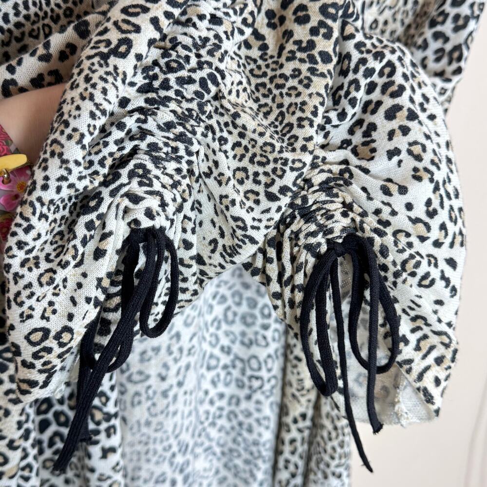 Chicos Open Front Cardigan Leopard Print Tie Sleeve Large Knit Lagenlook Classic - Picture 5 of 7